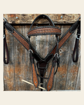 Two Tone Honeycomb Browband / One Ear Breastcollar Tack Sets on a warm cream background