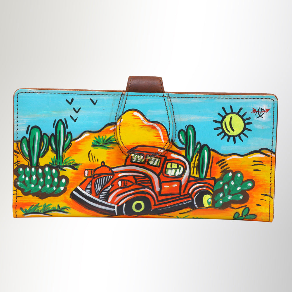 American Darling Wristlet Bag, Hand-Painted Genuine Leather, Western Vegetable Tanned Full Grain Leather Wallet Bag