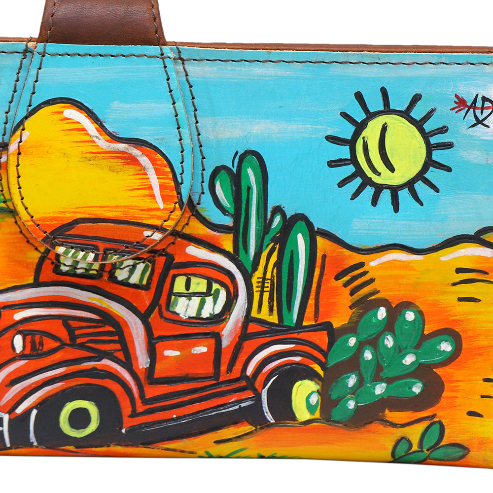 American Darling Wristlet Bag, Hand-Painted Genuine Leather, Western Vegetable Tanned Full Grain Leather Wallet Bag