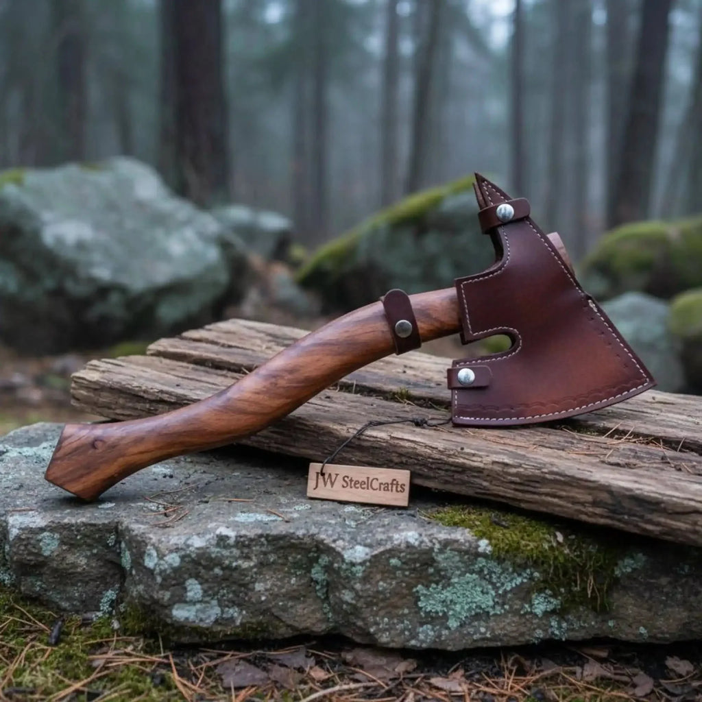 Arrowfen Bearded Spike Axe with Wood Grain Damascus Steel Head