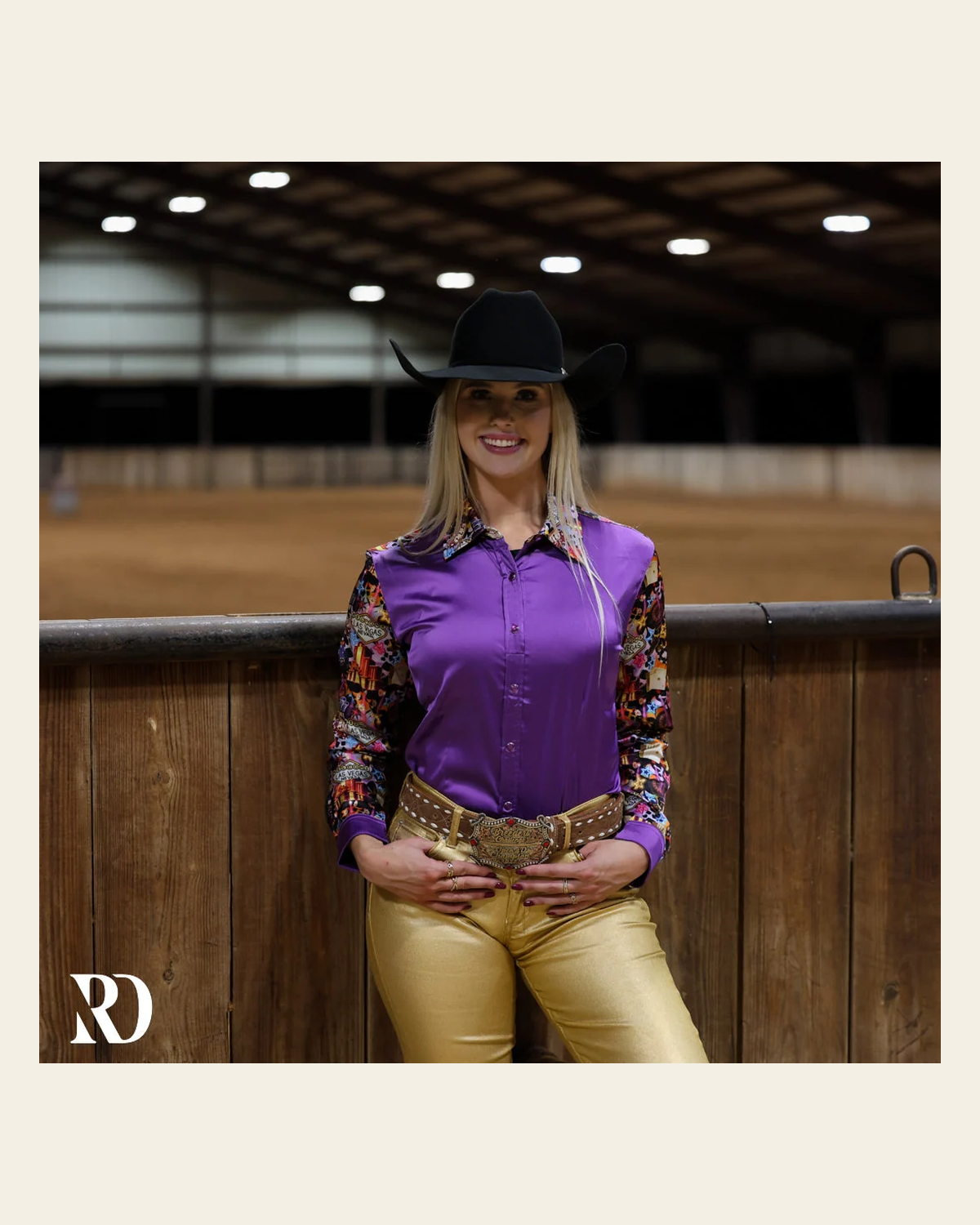 Vegas Lights Satin Performance Rodeo Shirt on a warm cream background