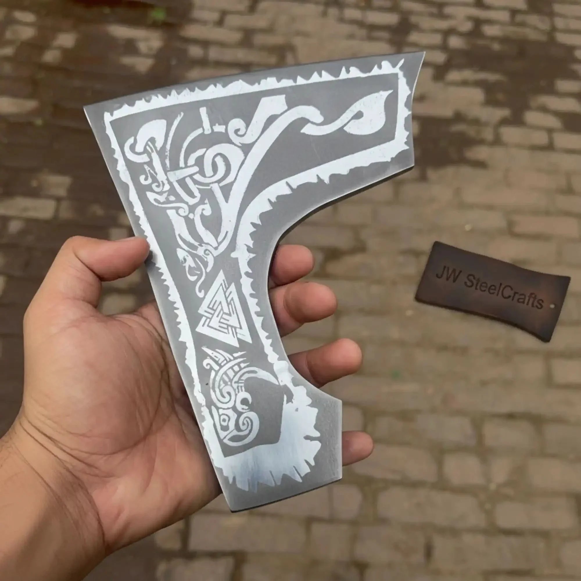 Viking Skeggox Axe Head Replica Hand-Forged Acid-Etched Norse Bearded Axe Head