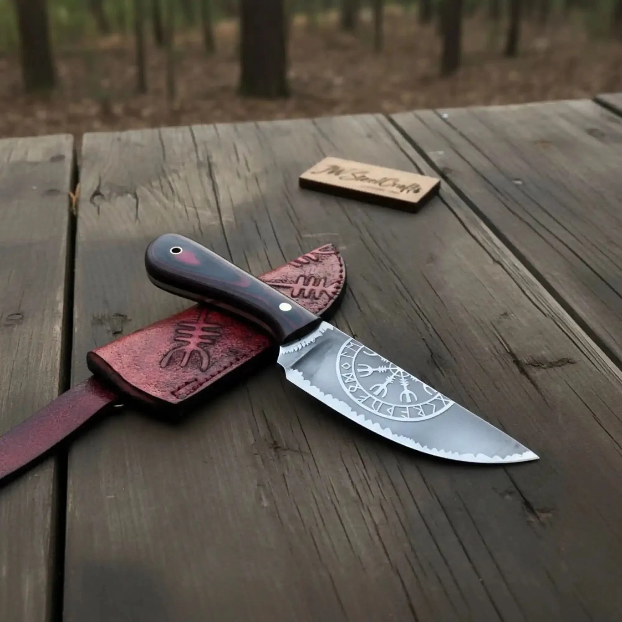 Skinner Knife Viking Rune Etched Blade Full Tang Hunting Knife