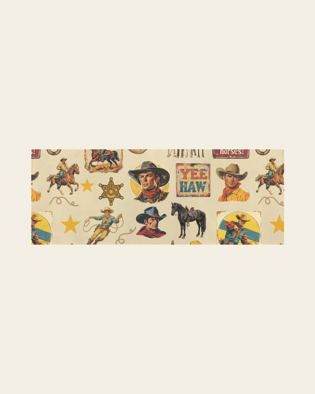 Vintage Cowboy Collage Floor Rug Runner Indoor 60" x 22" Made in America on a warm cream background