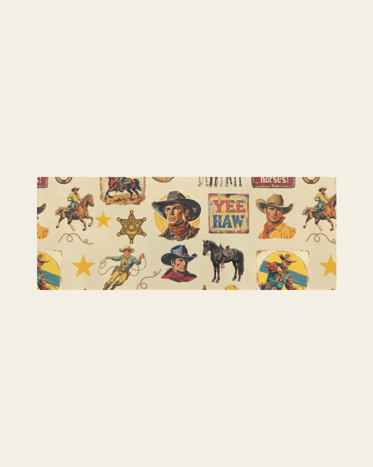 Vintage Cowboy Collage Floor Rug Runner Indoor 60" x 22" Made in America on a warm cream background