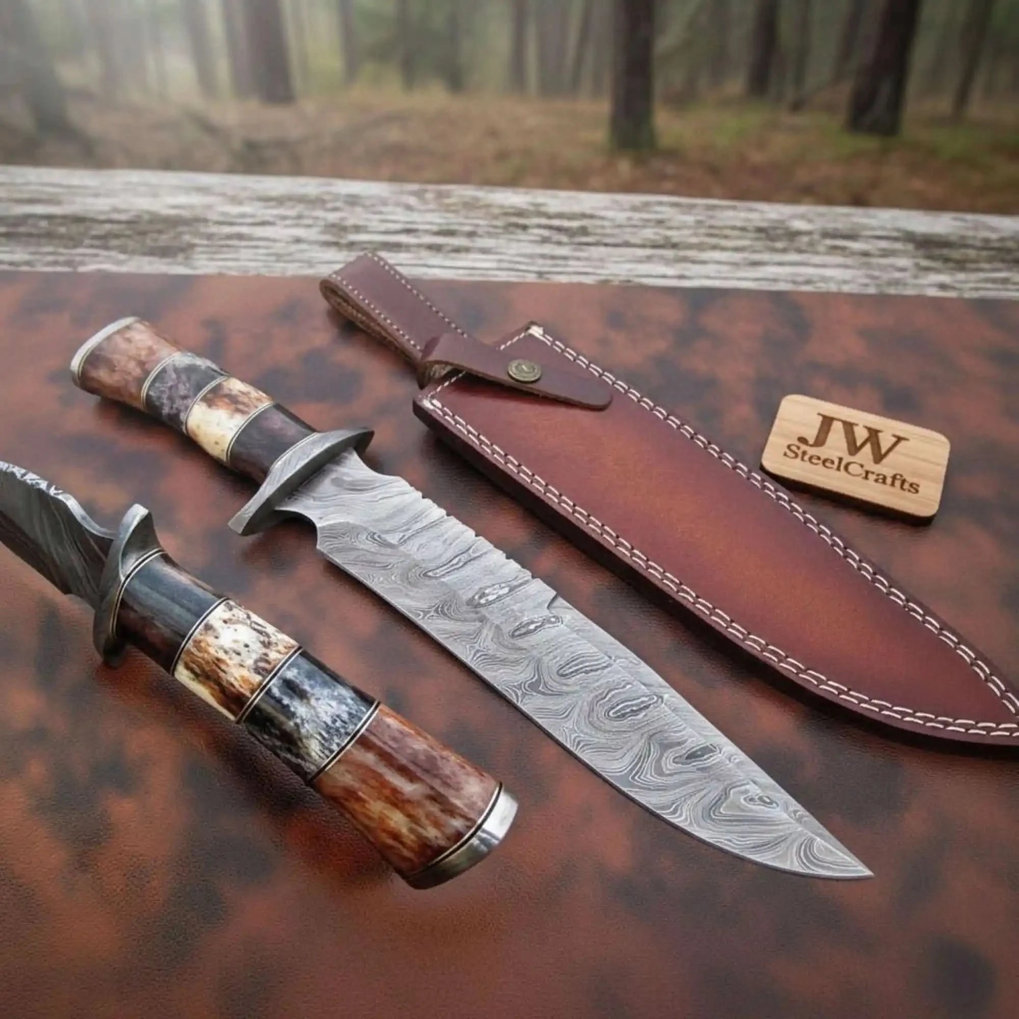 Handcrafted Frontier Clip Point Bowie Knife in Forged Damascus Steel
