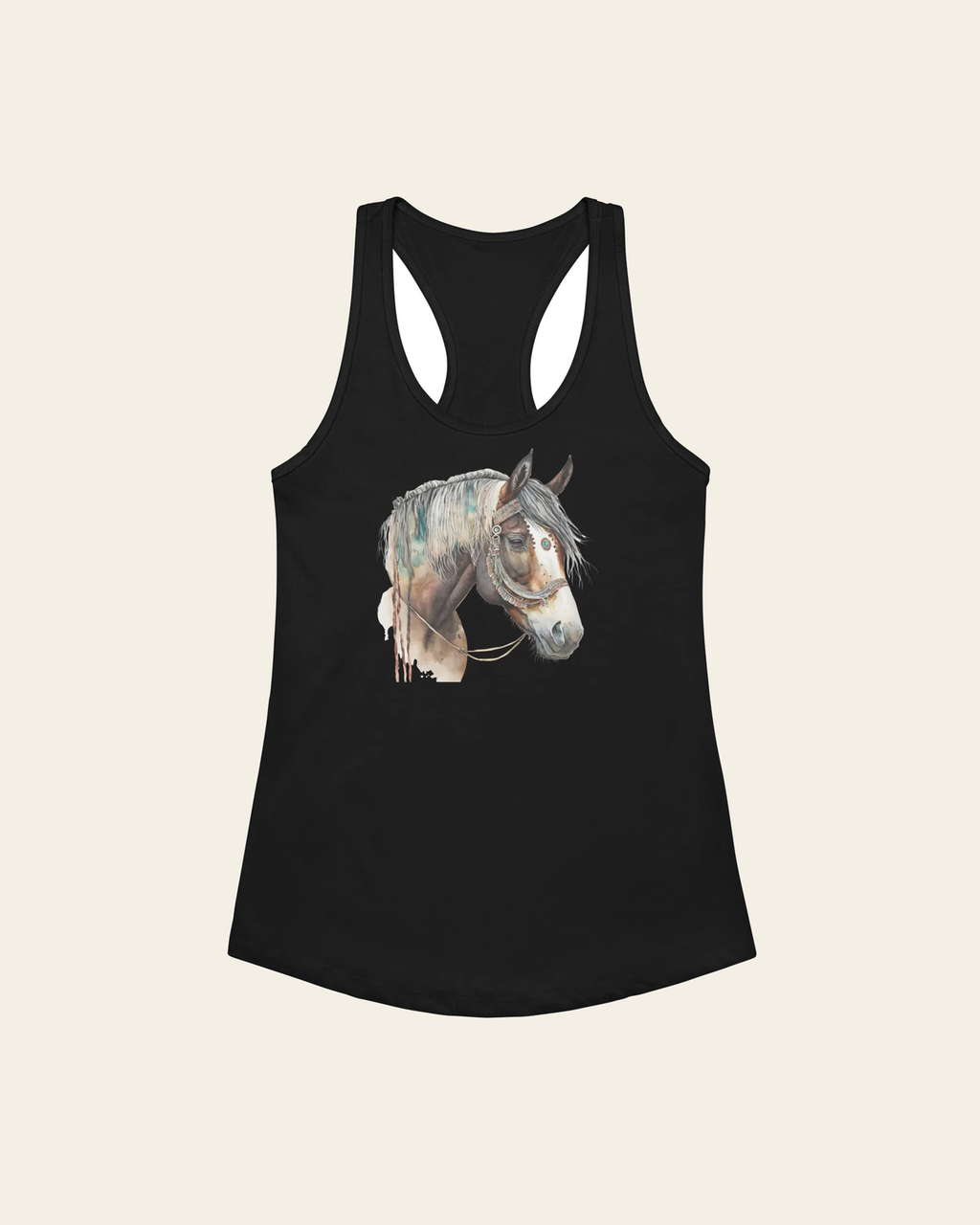 War Pony Women’s Fitted Racerback Tank Top on a warm cream background