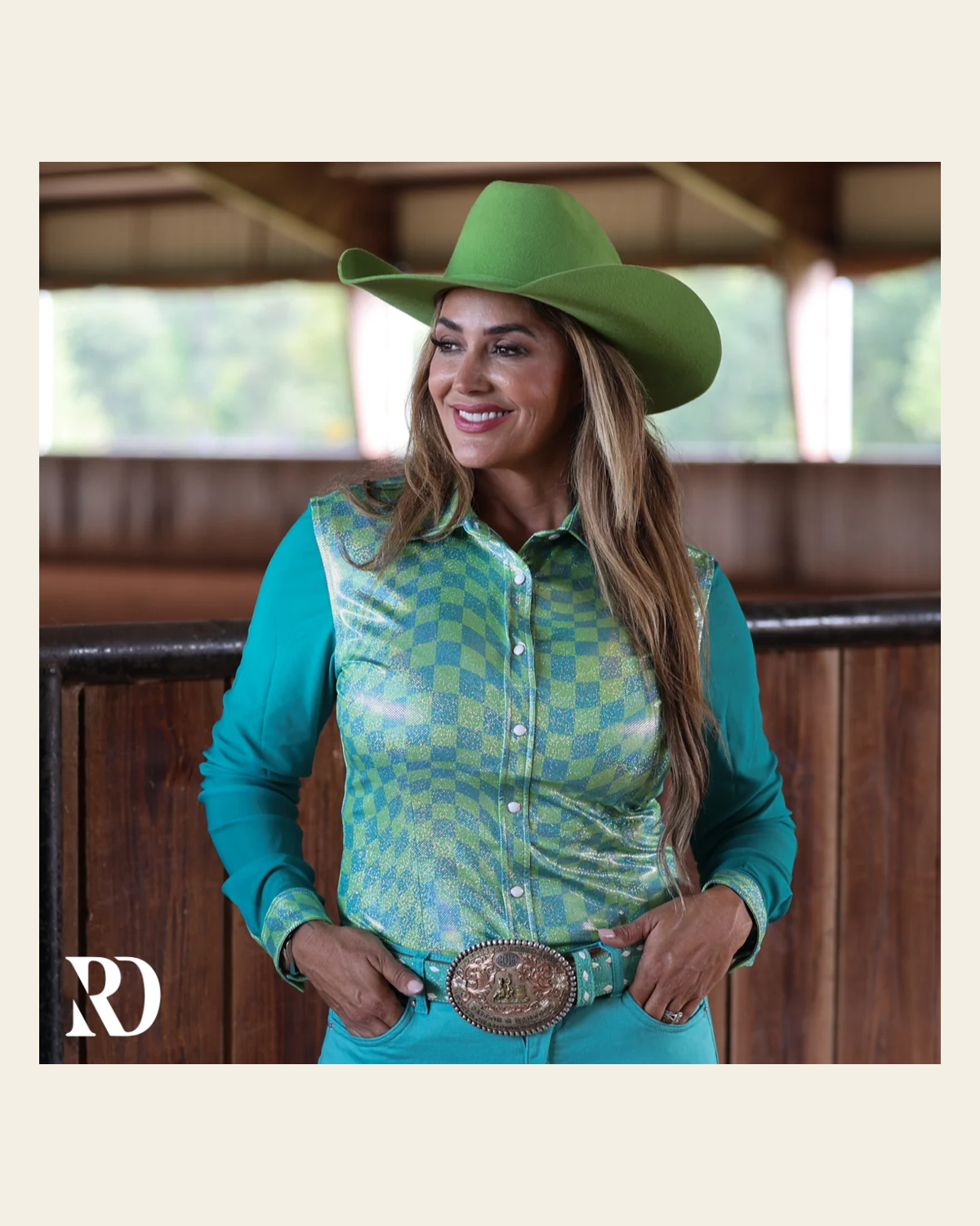 Wavy Mesh Sleeve Performance Rodeo Shirt on a warm cream background