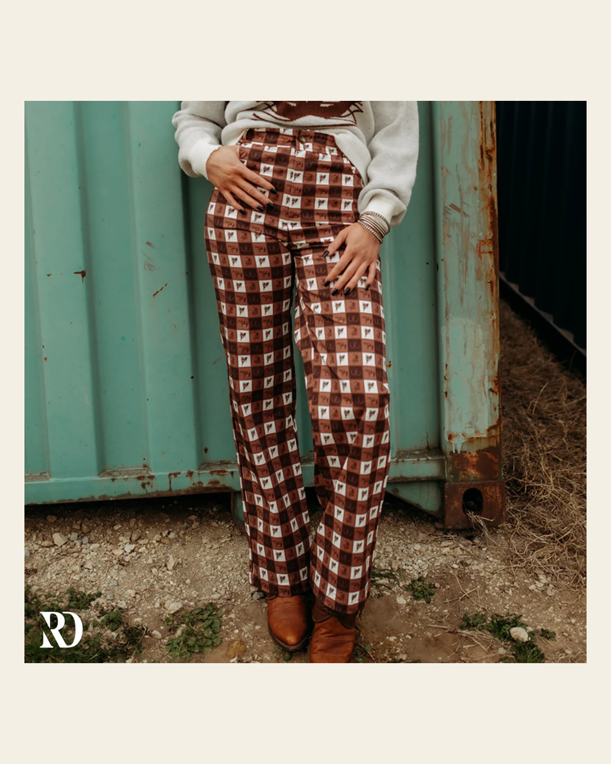 Way Out West Gingham | Pants on a warm cream background