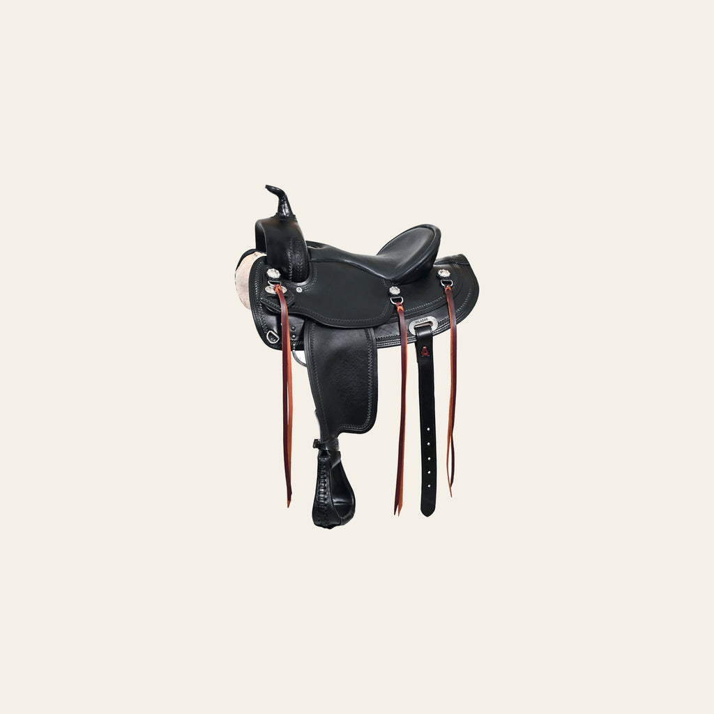 HILASON Western Horse Wide Gullet Trail Black American Leather Saddle | Draft for Horses