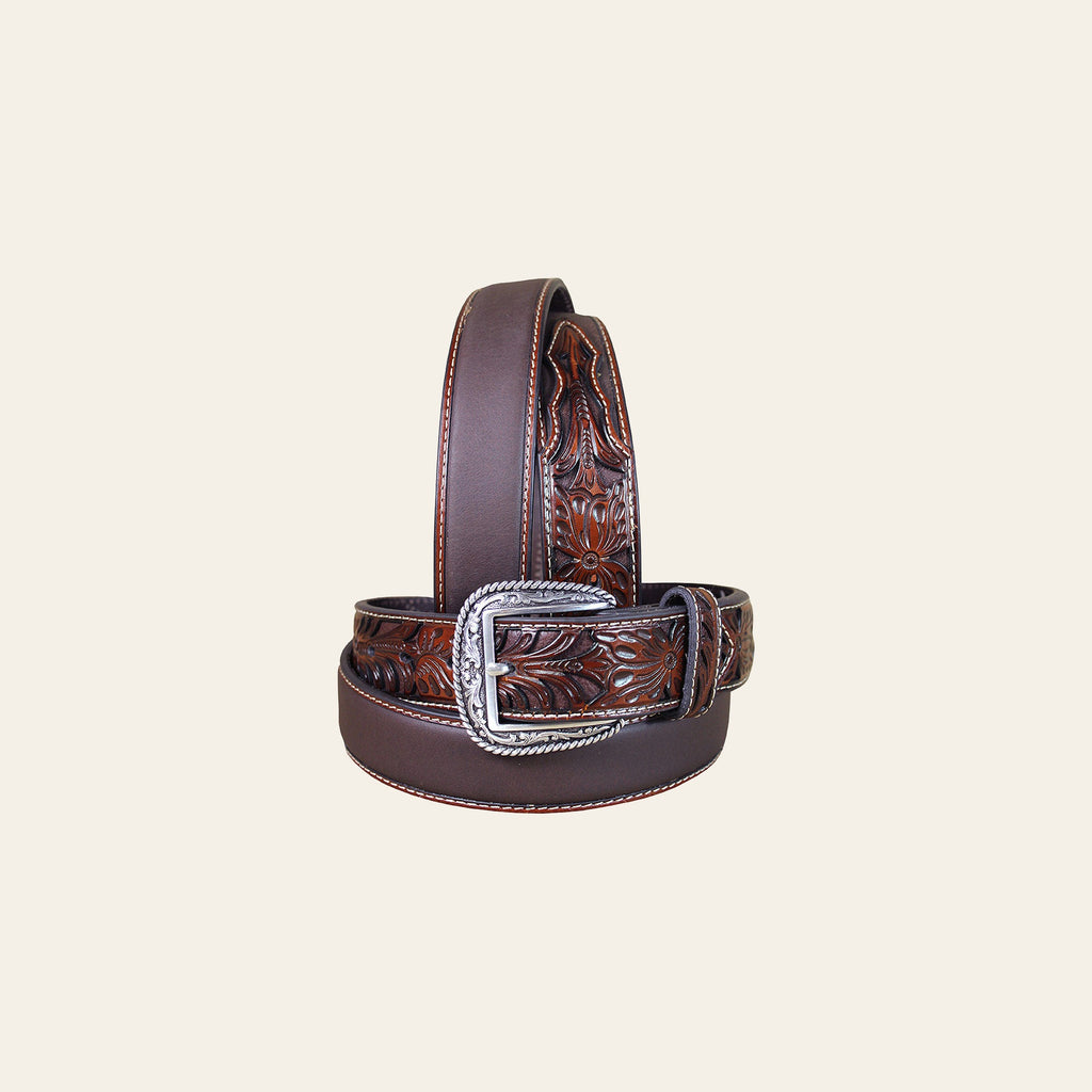 Western Belt Ariat Silver Buckle Leather Mens Tooled Floral 32-46