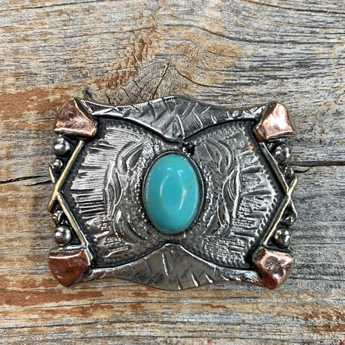 Antique Silver & Copper Turquoise Concho W115S 1.25"