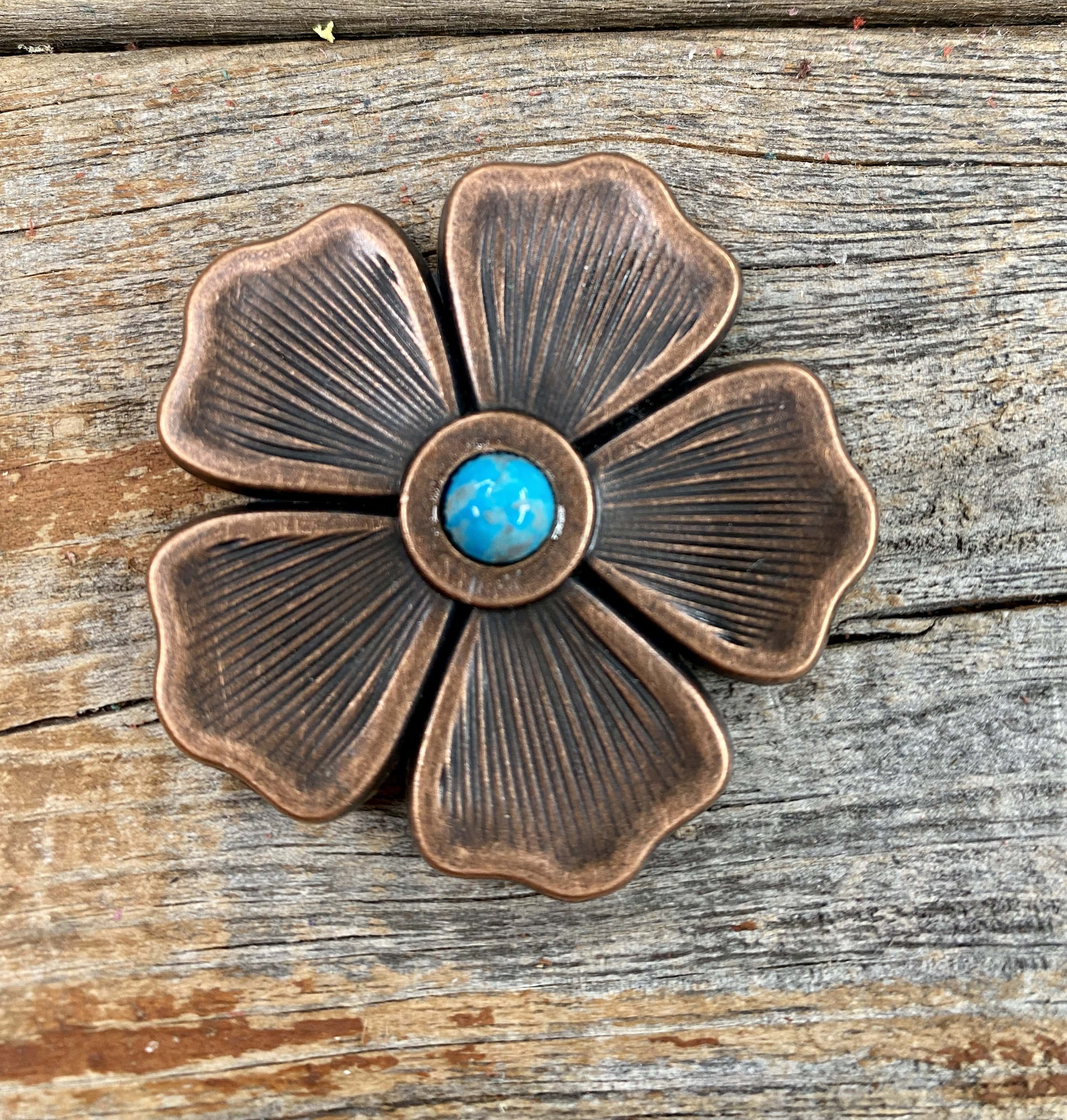Copper Flower Turquoise Concho 1.5" W111S