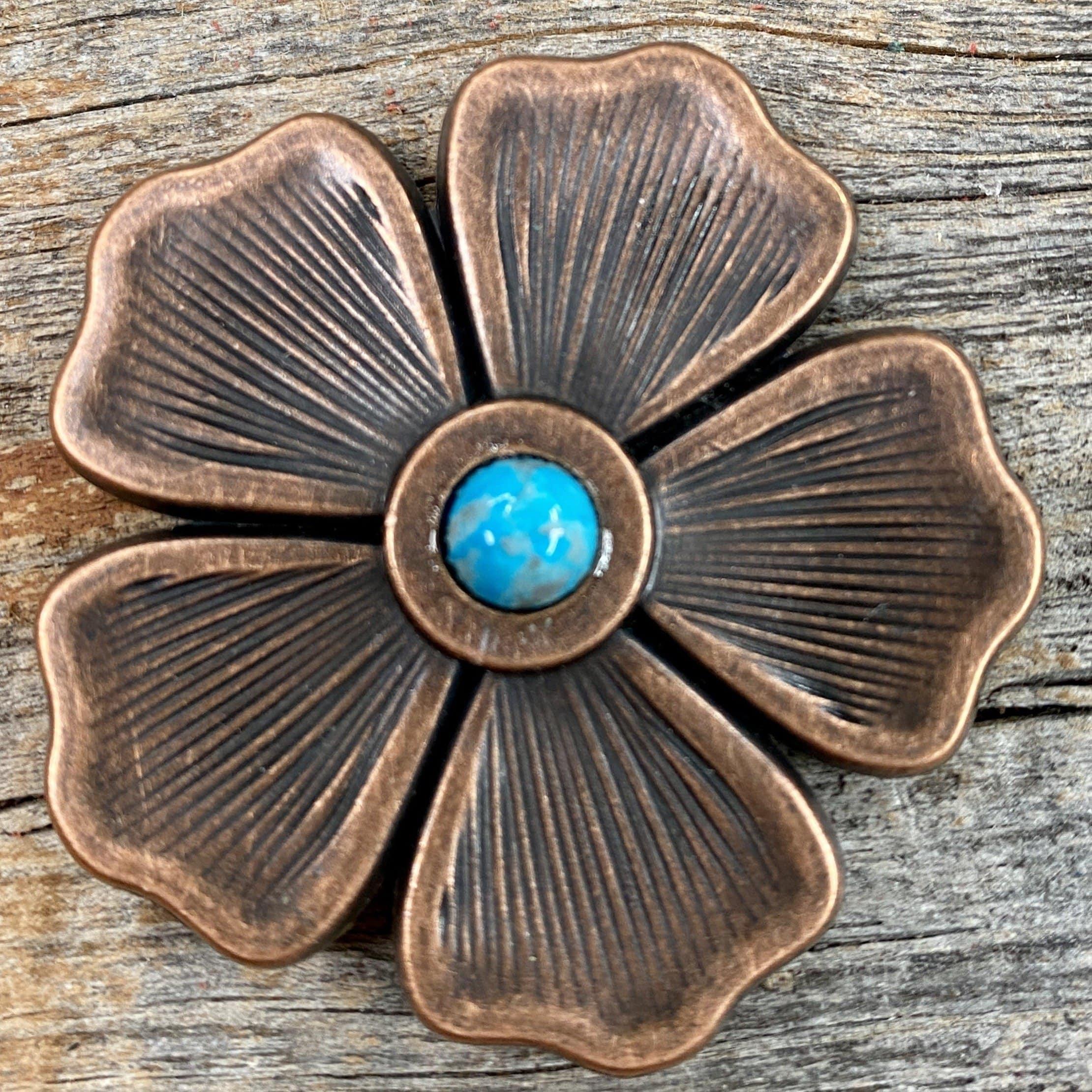 Copper Flower Turquoise Concho 2" W111L