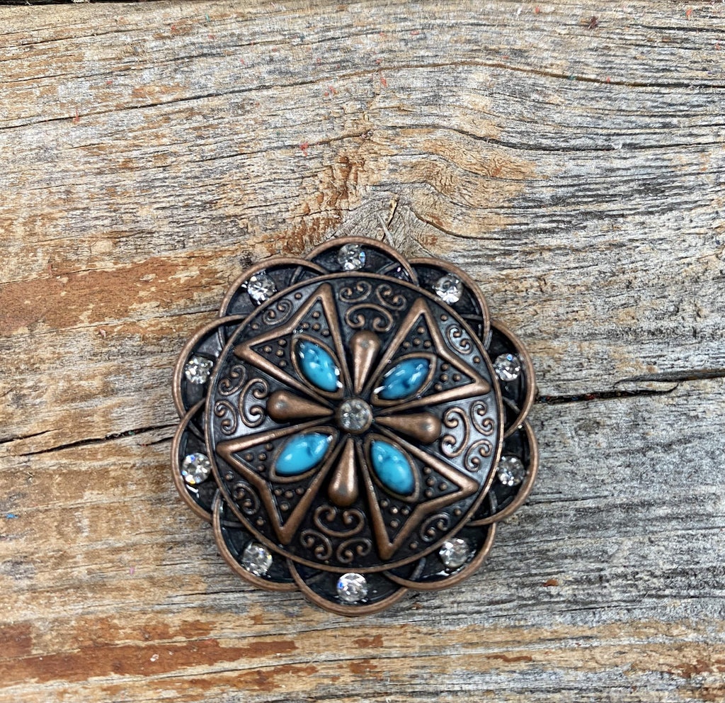 Copper Turquoise & Crystal Concho 1.5" W138L