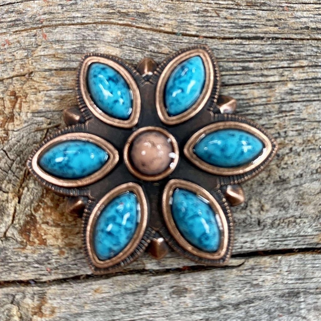 Copper Turquoise Flower 1.5" W207L