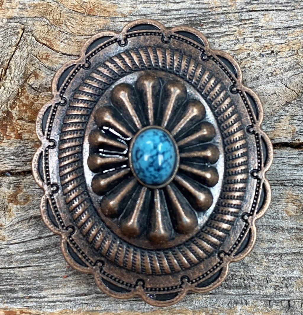 Copper Turquoise Oval Concho 1.75" W179L