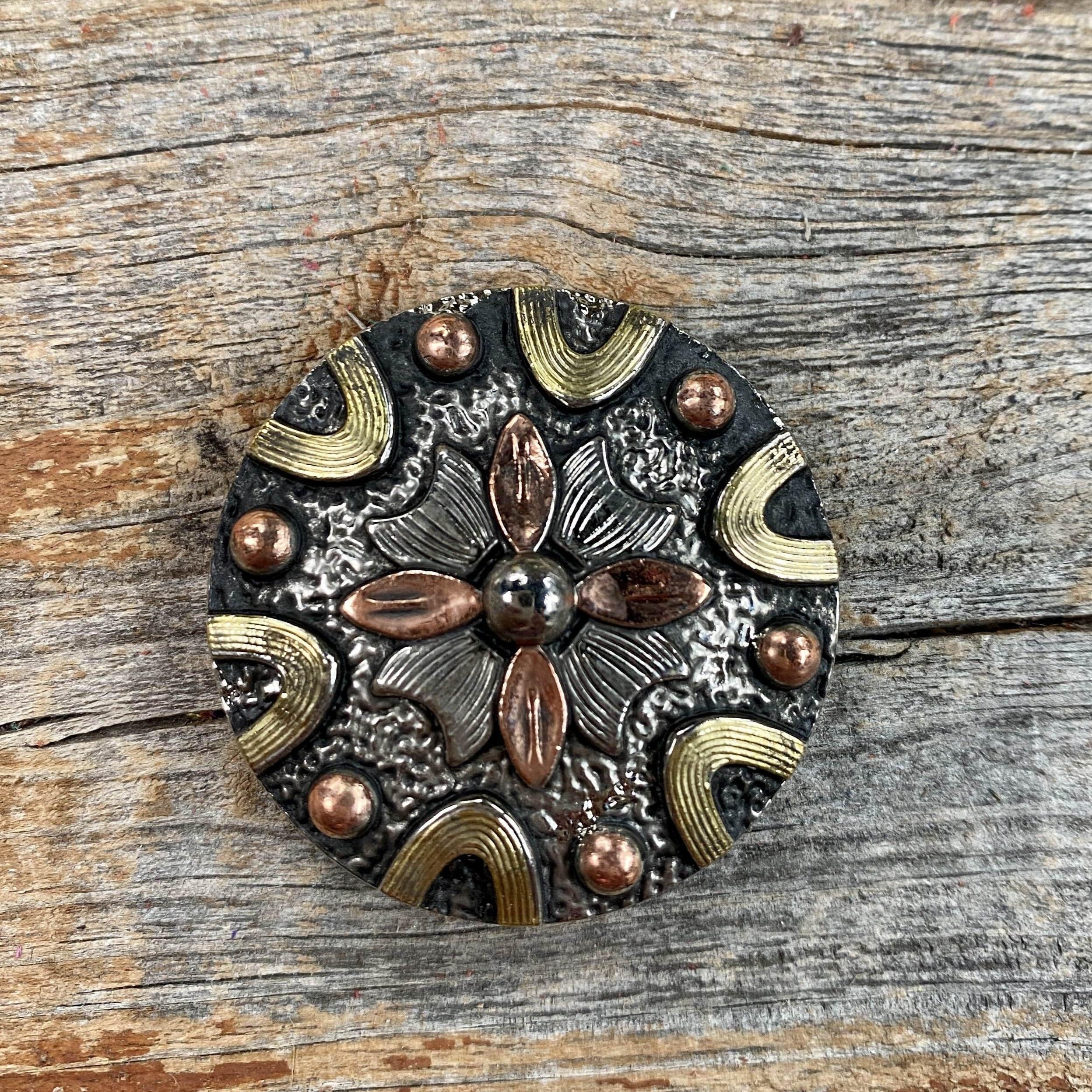 Floral Dots Antique Silver Western Concho 1" W147S