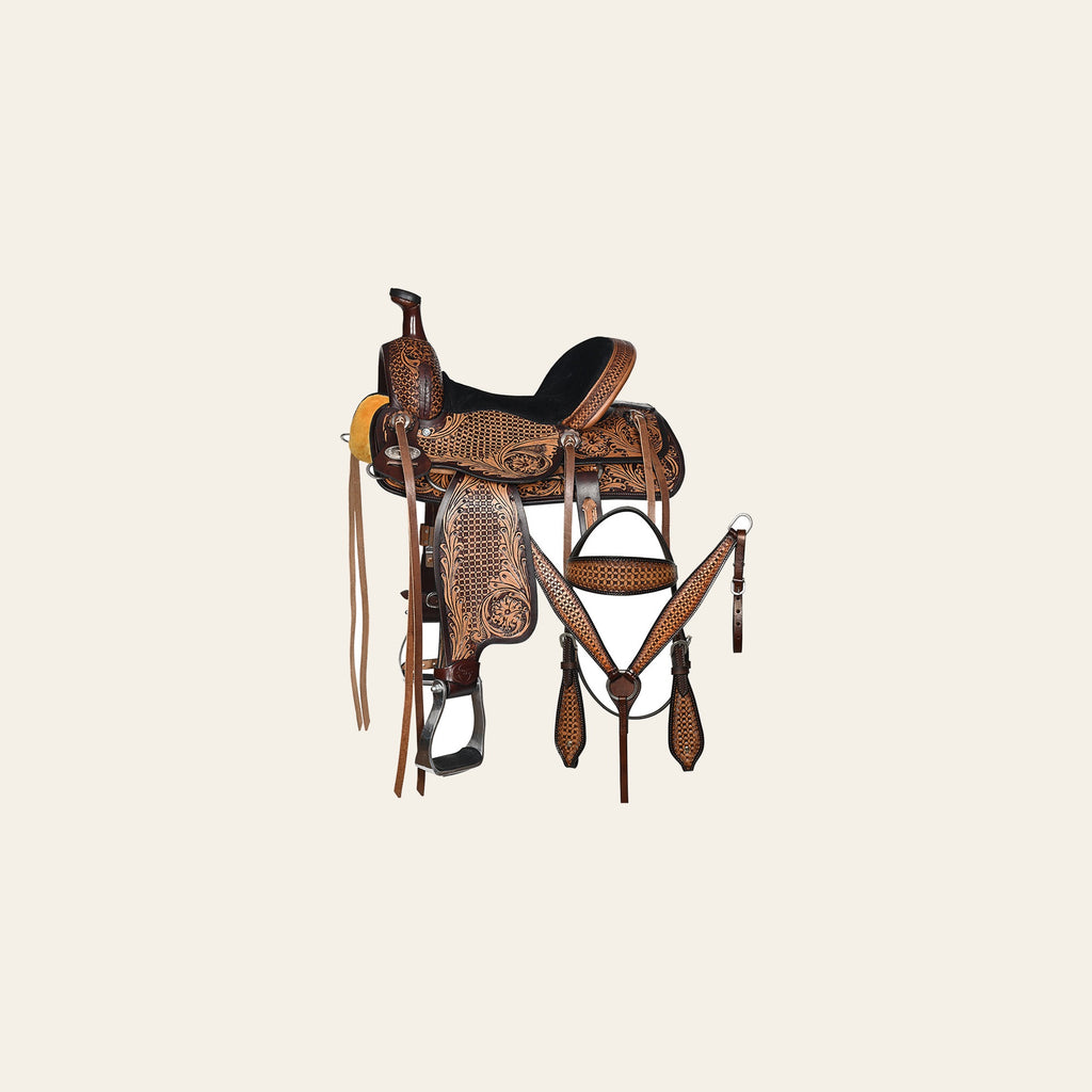 Comfytack Dark Brown Western Kids Youth Children Miniature Pony Saddle Leather Trail Tack Set | Hand Tooled Saddle | Western Saddle | Saddle for Horses | Horse Tack Set