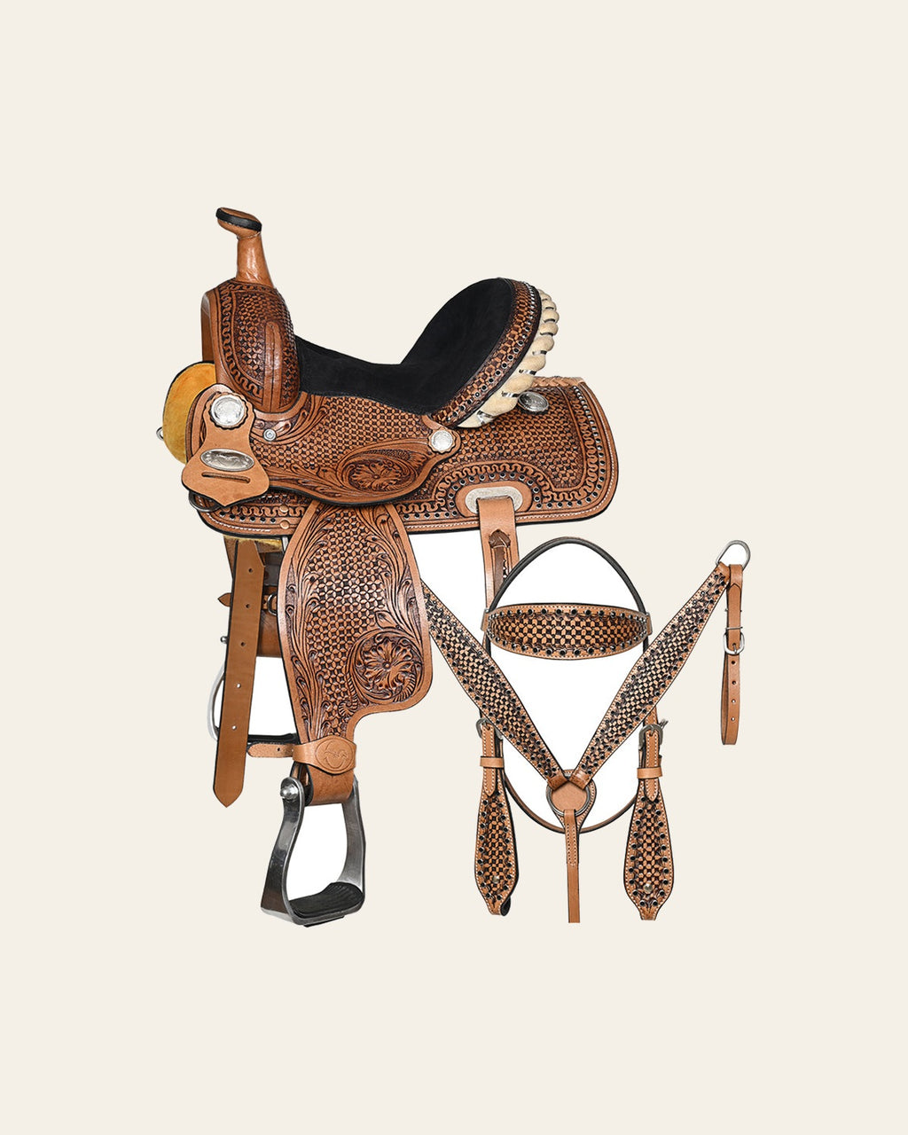 Comfytack Brown Western Kids Youth Children Miniature Pony Saddle Leather Trail Tack Set | Hand Tooled Saddle | Western Saddle | Saddle for Horses | Horse Tack Set