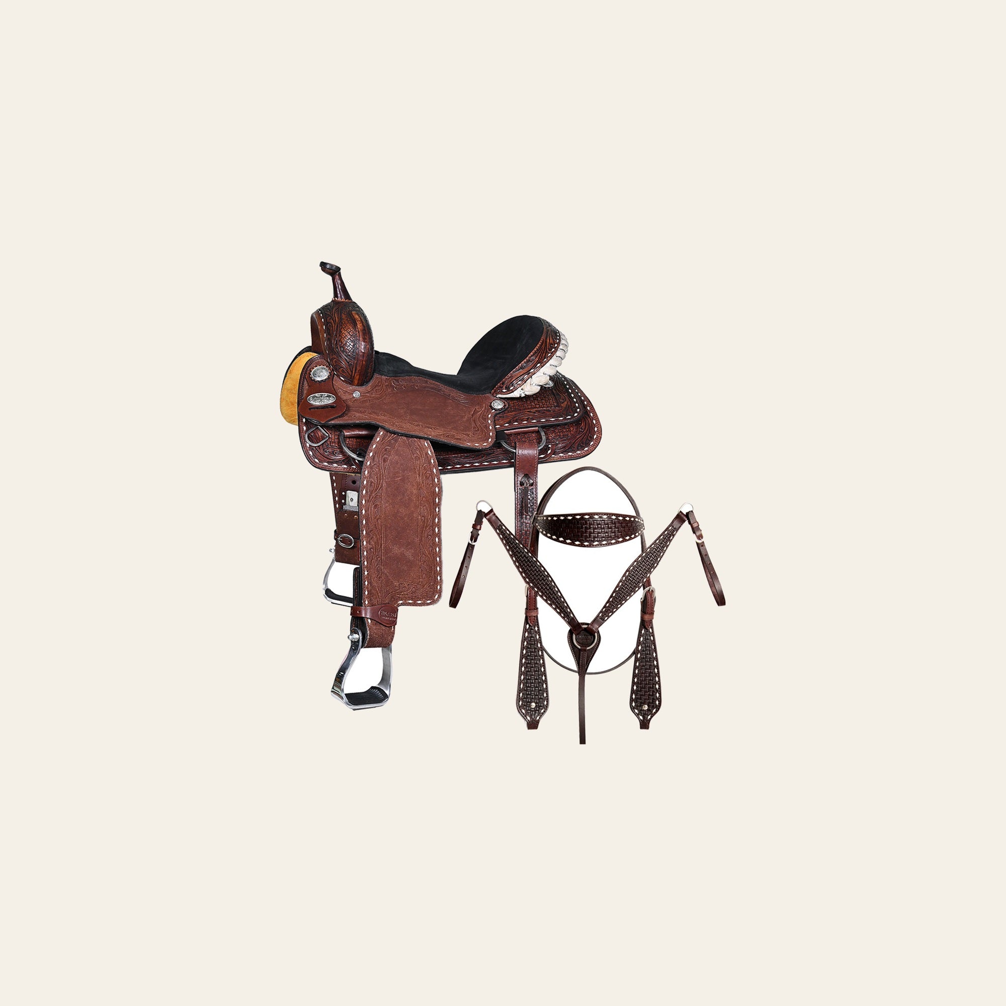 HILASON Western Horse Barrel Racing Saddle Trail American Leather With Tack Set