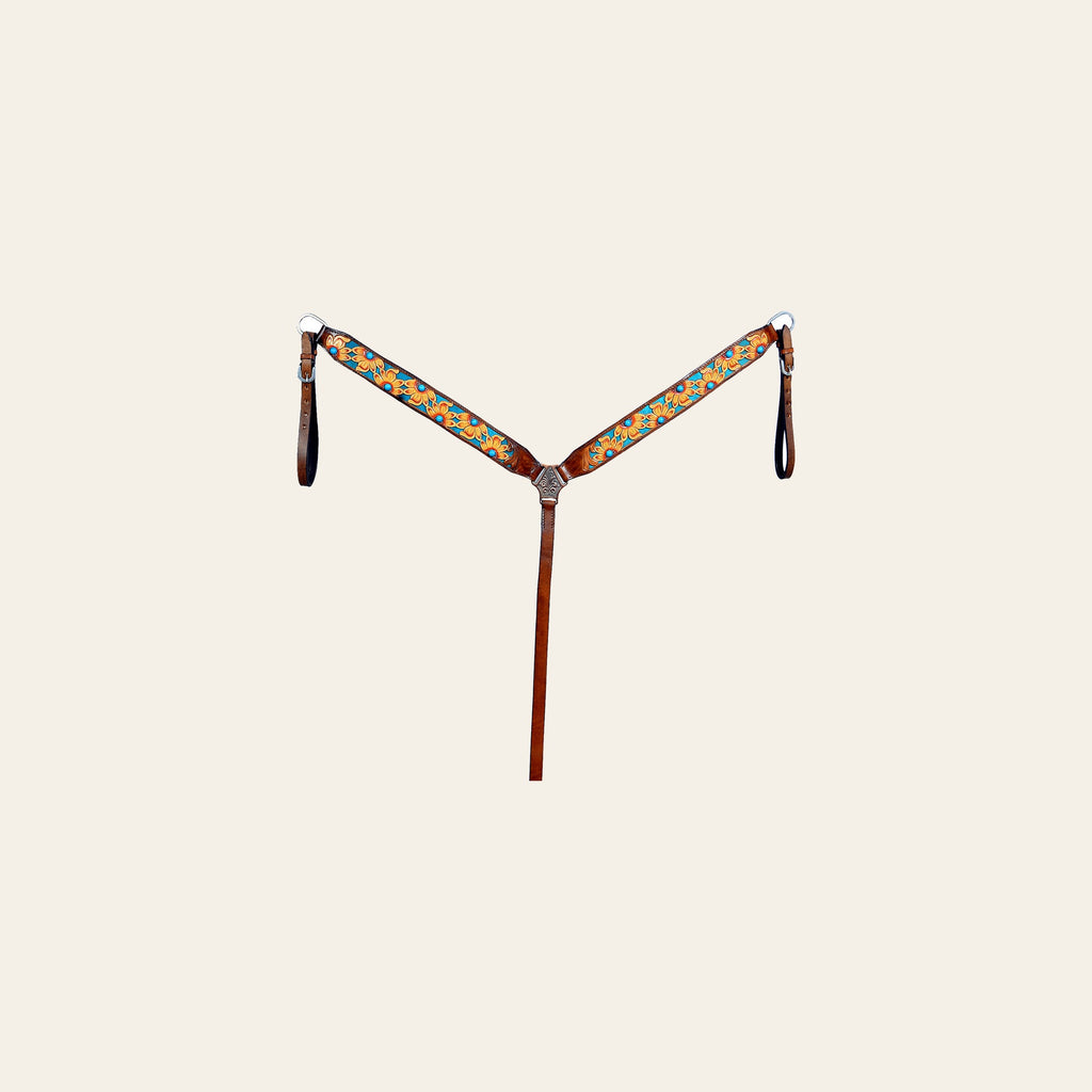 HILASON Western Horse Leather Headstall & Breast Collar Set Brown Sunflower