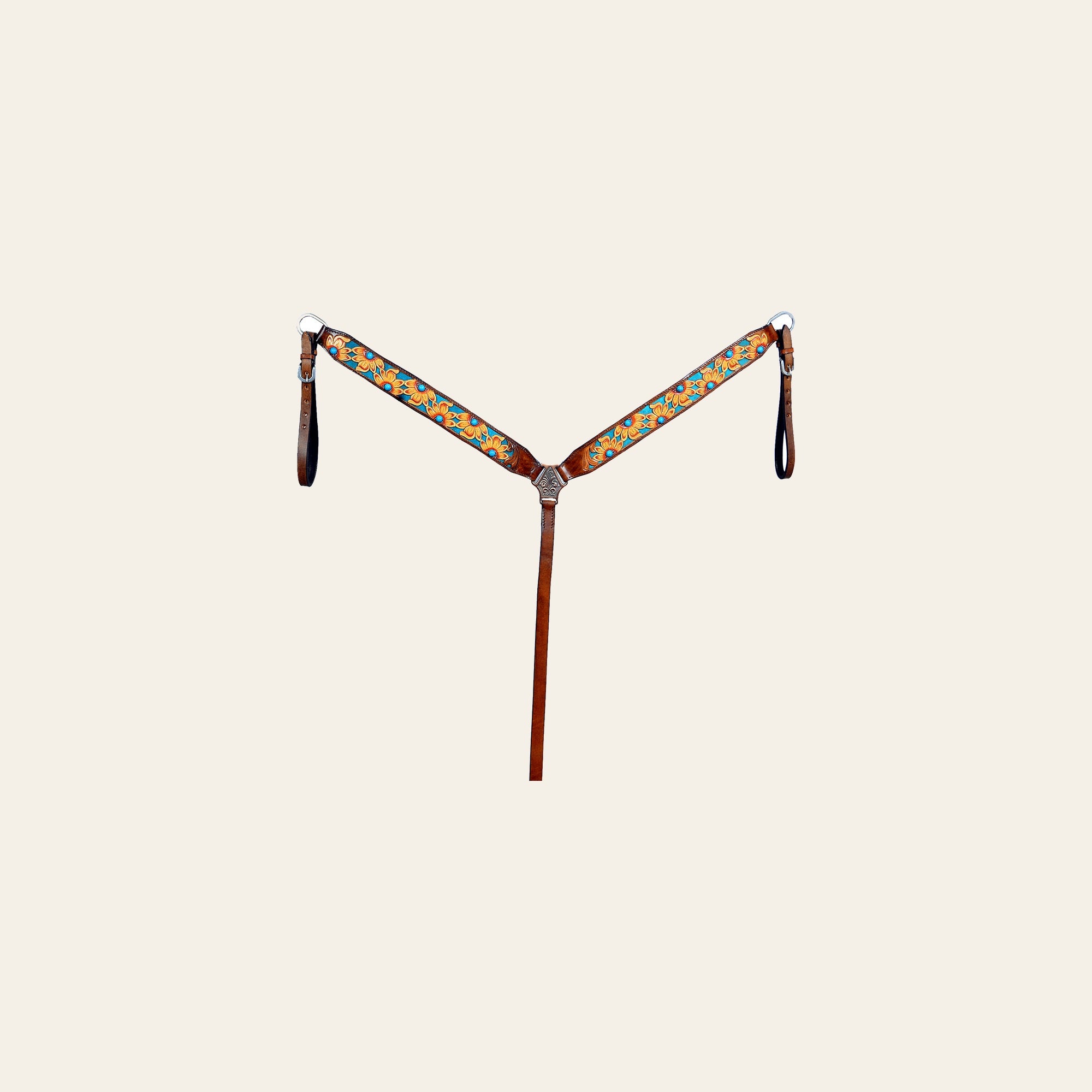 HILASON Western Horse Leather Headstall & Breast Collar Set Brown Sunflower