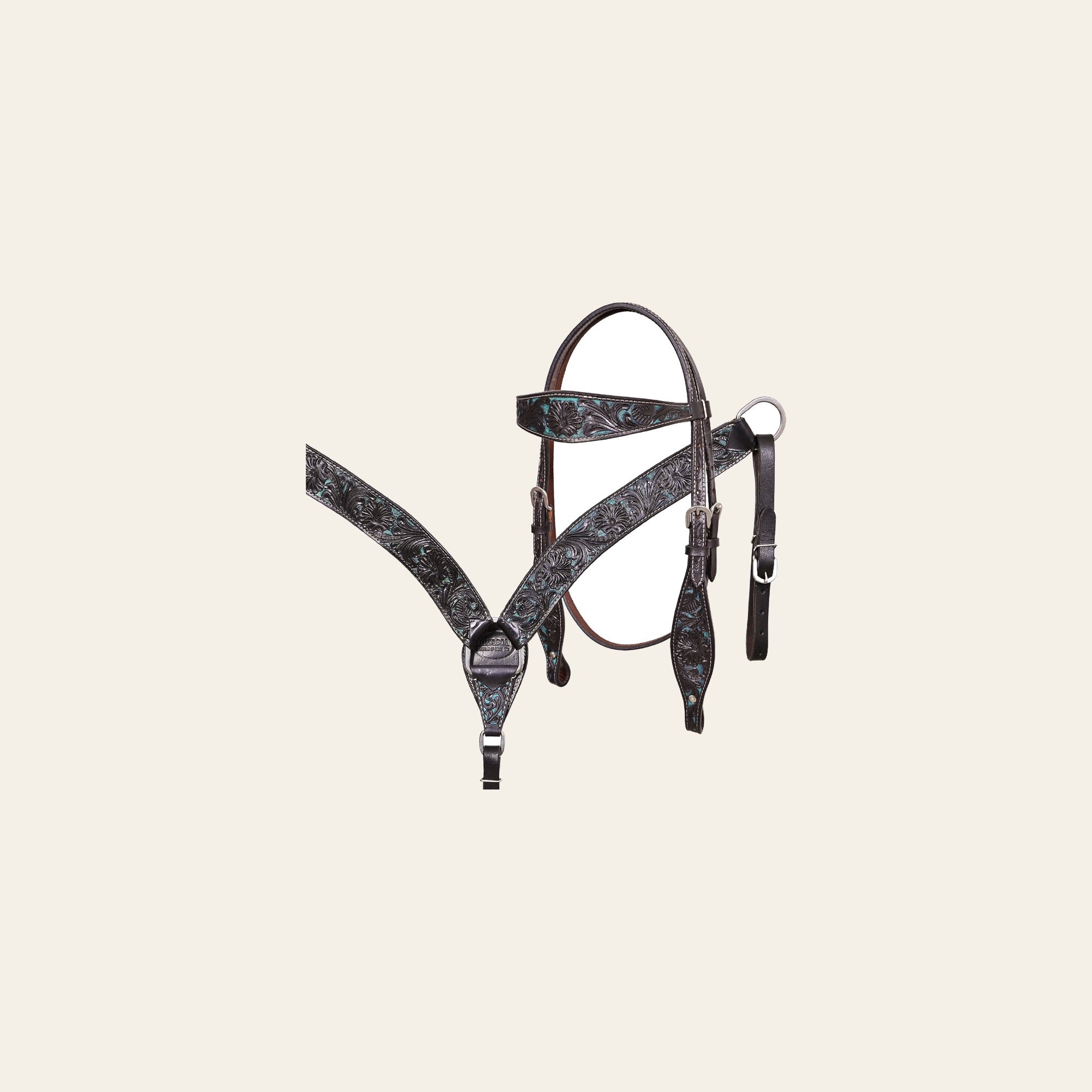 Western Horse Headstall & Breast Collar Tack American Leather Black Turquoise Hilason