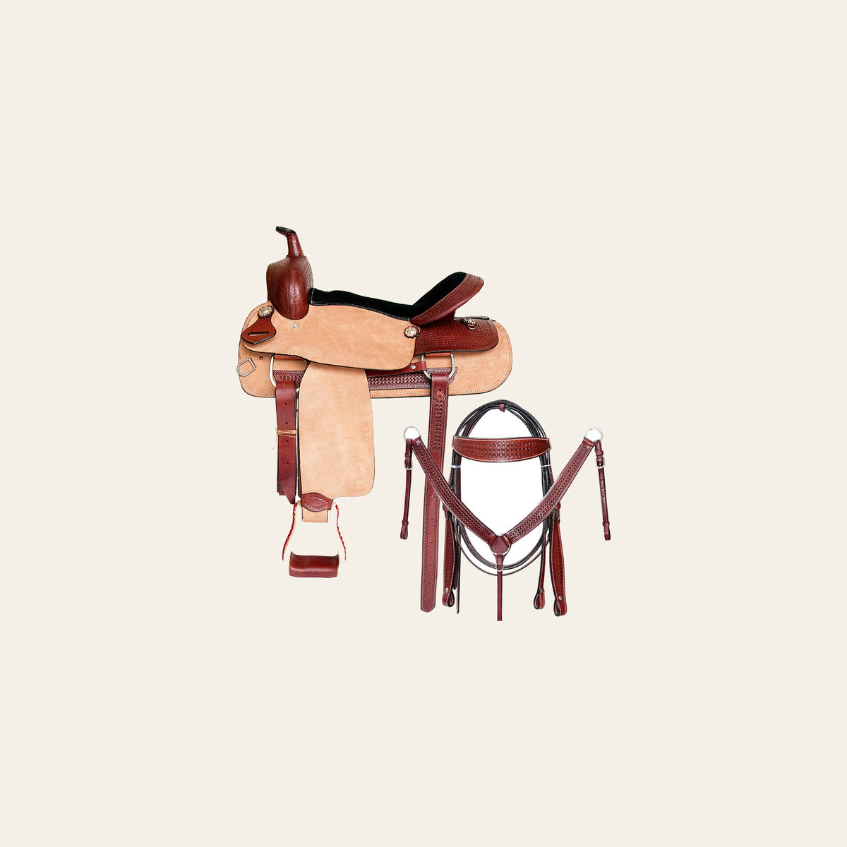 Comfytack Western Saddle Leather Trail Tack Hand Tooled Brown/Tan | Western Saddle | Saddle for Horses | Horse Tack Set