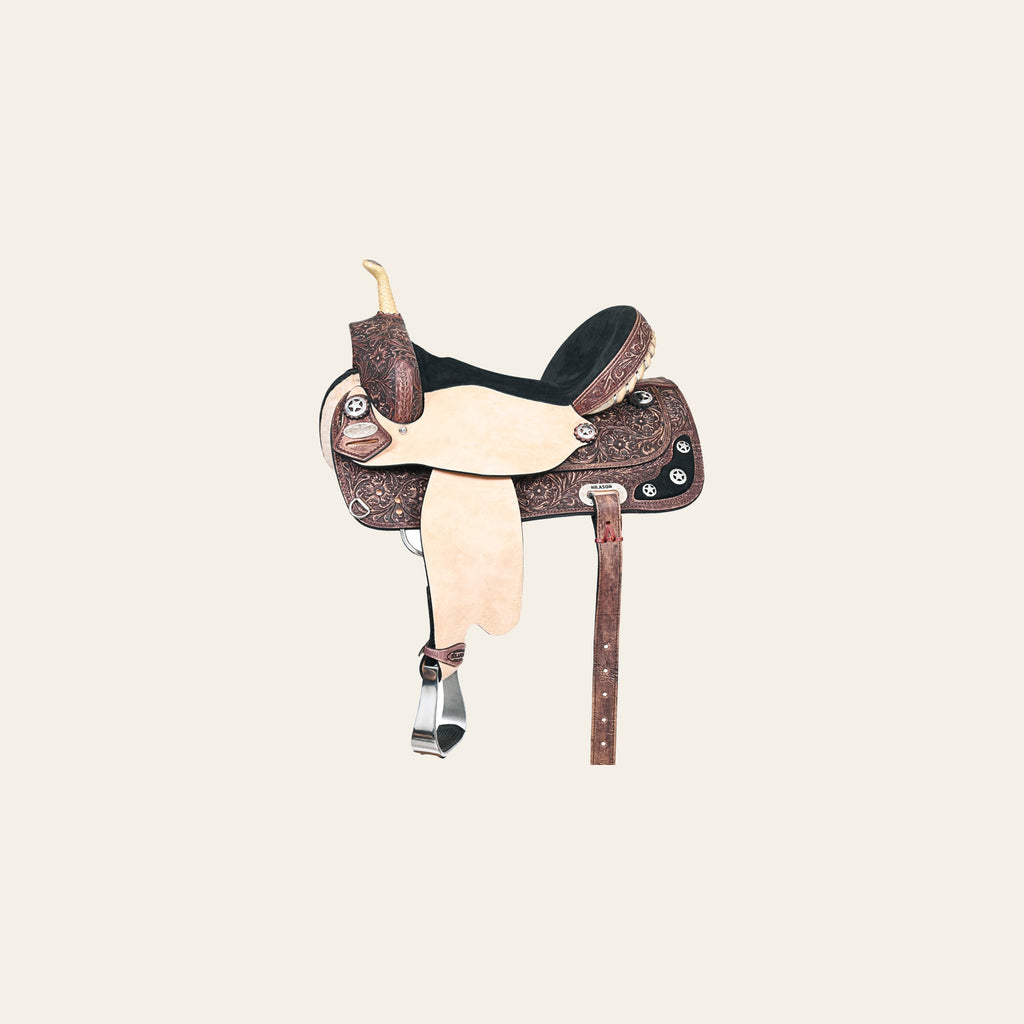 HILASON Western Horse Treeless Trail Barrel American Leather Saddle | for Horses