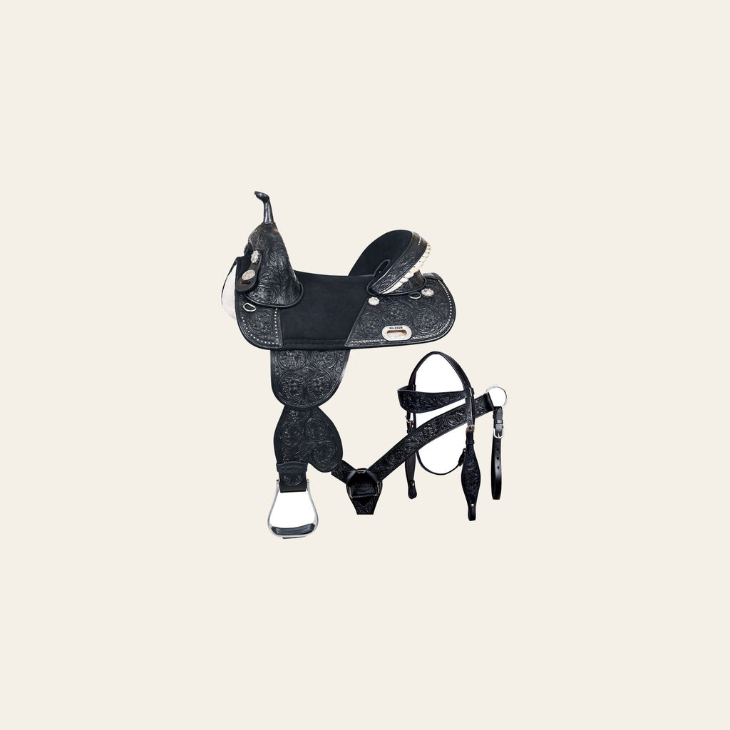 HILASON Western Horse Treeless Trail Barrel Saddle American Leather Black | for Horses