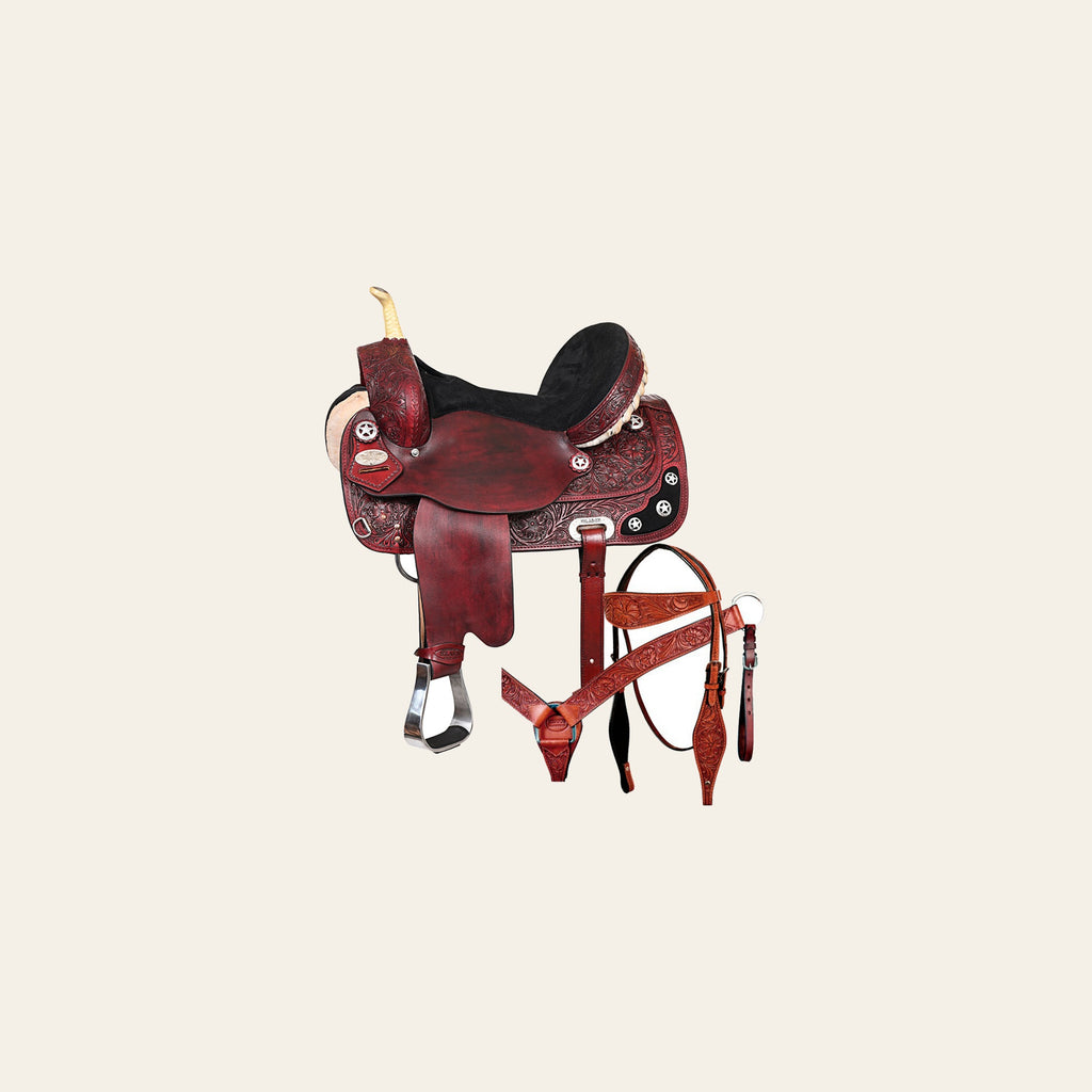 HILASON Western Horse Treeless Saddle American Leather Trail Barrel Tack | for Horses