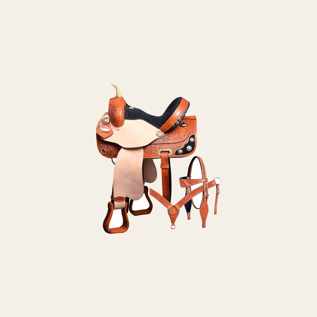 HILASON Western Horse Treeless Saddle American Leather Trail Barrel Tack | for Horses