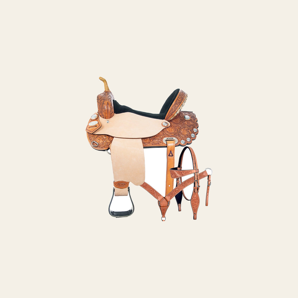 HILASON Western Horse Treeless Trail Barrel American Leather Saddle Tack | for Horses