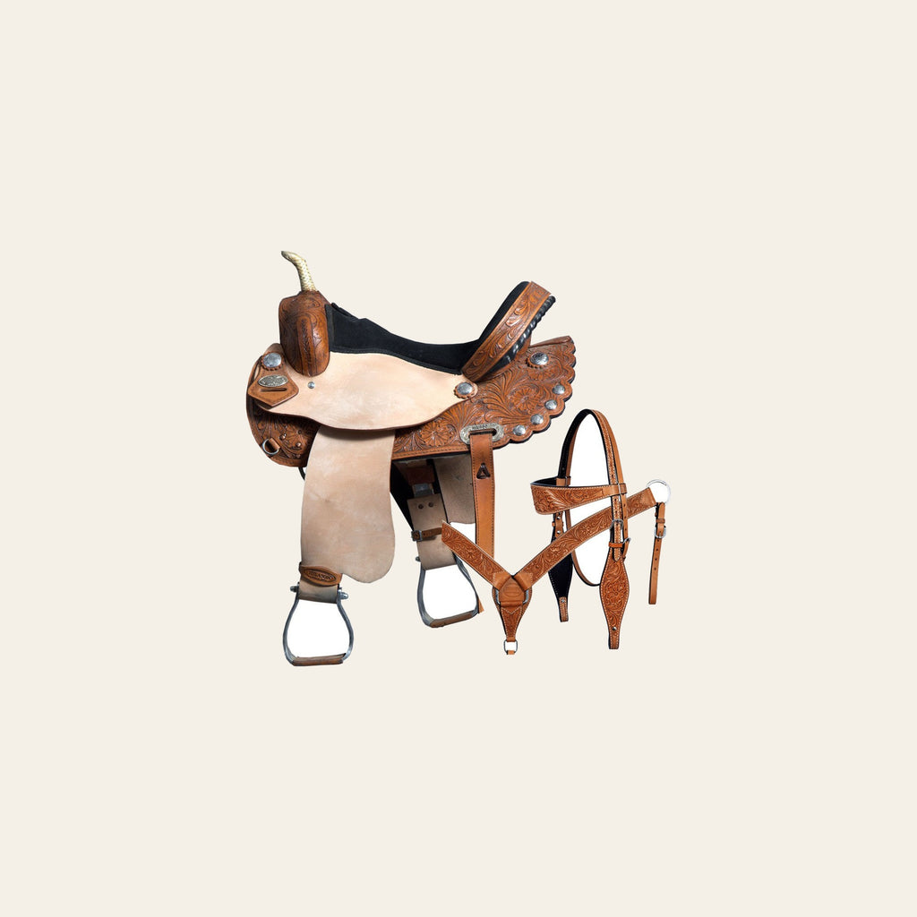 HILASON Western Horse Treeless Saddle American Leather Trail Barrel Tack | for Horses