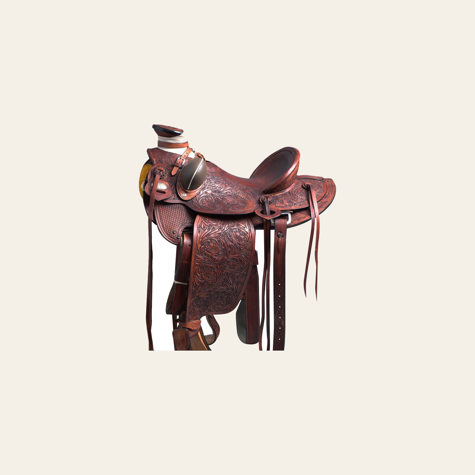 HILASON Western Horse Wade Saddle American Leather Ranch Roping Mahogany | Hand Tooled & For Horses