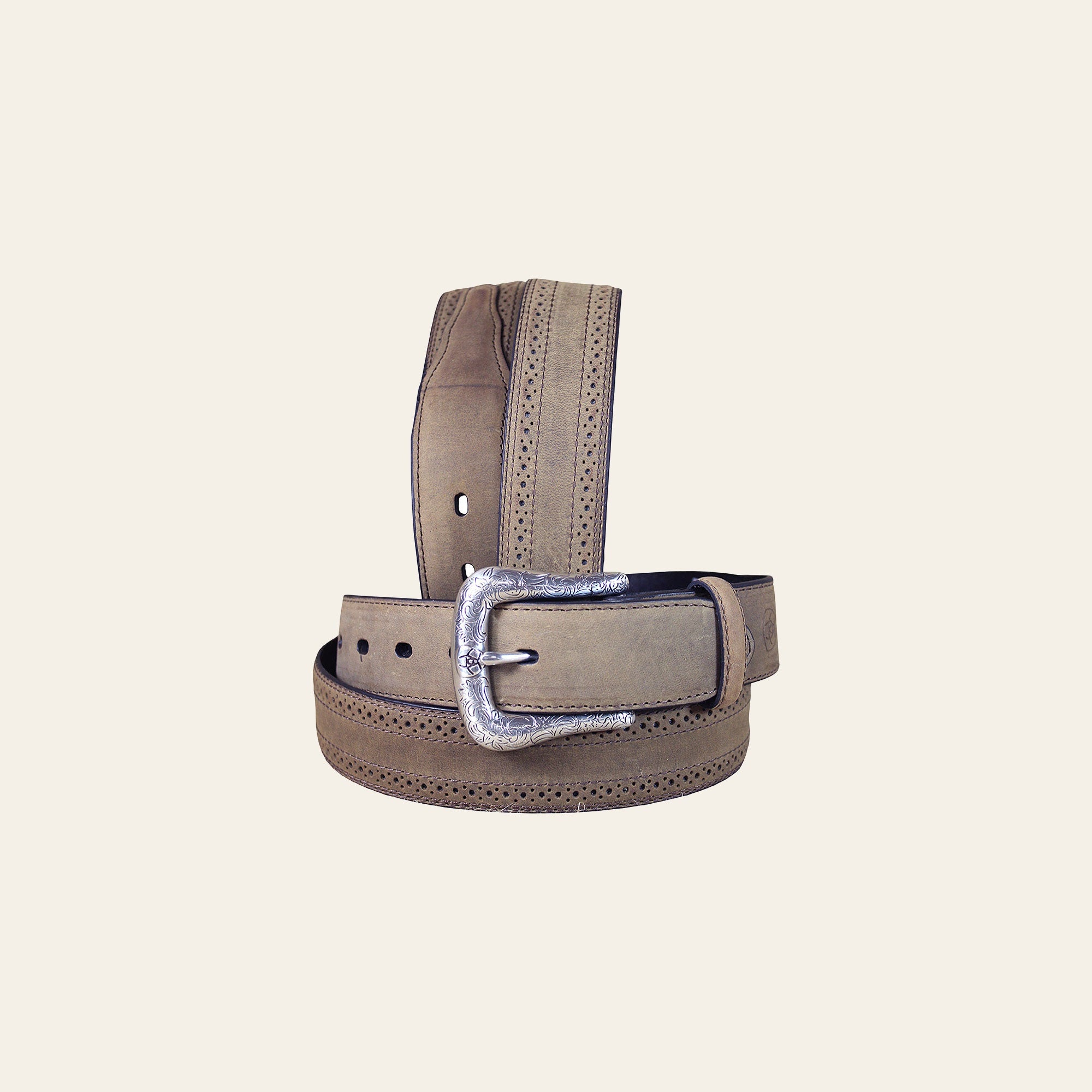 Western Laether Belt Men Ariat Brown Distressed Perf Edge 32-46 In