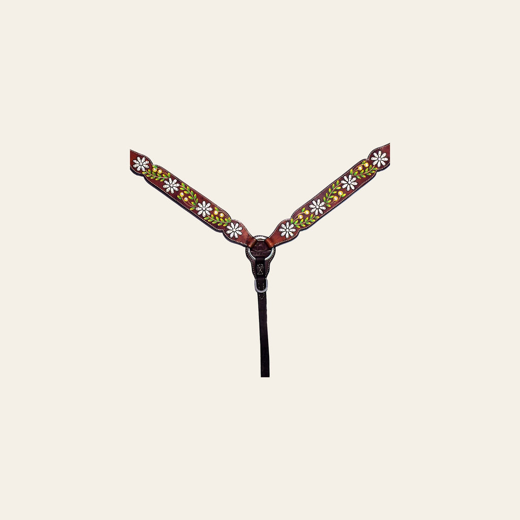 Bar H Equine Genuine Western American Leather Horse Premium Headstall & Breast Collar Set