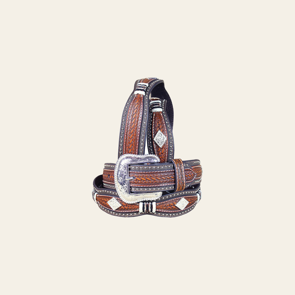 Western Nocona Leather Mens Belt Scallop Overlay Copper 32-46