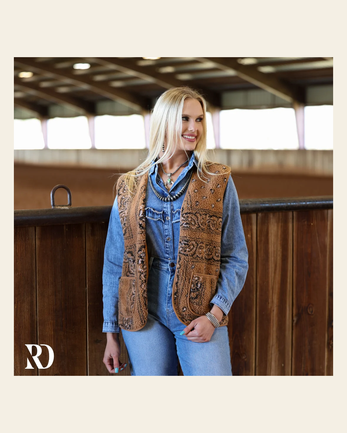 Western Paisley Sherpa | Vest on a warm cream background