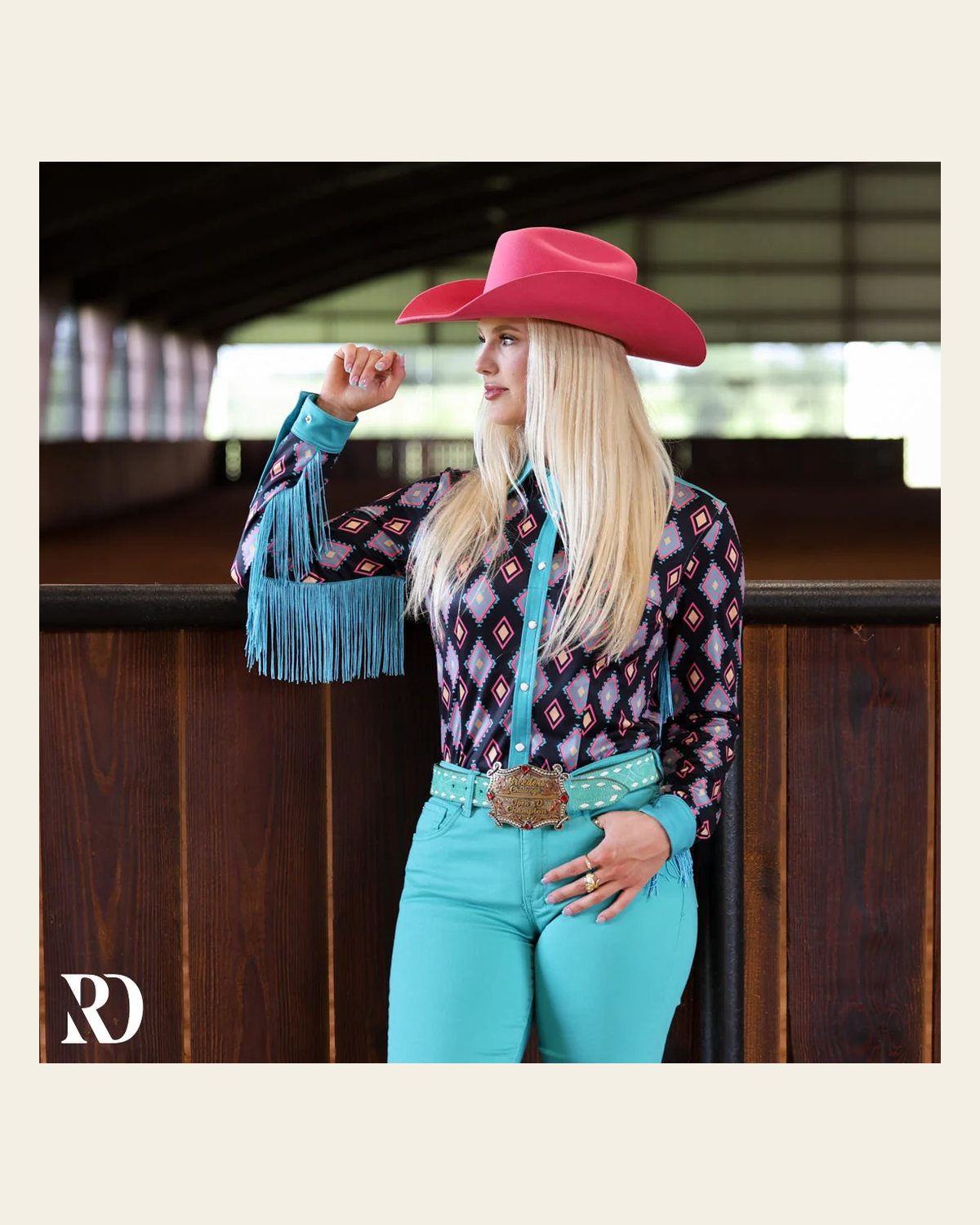 90s THROWBACK FRINGE RODEO PERFORMANCE RODEO SHIRT on a warm cream background