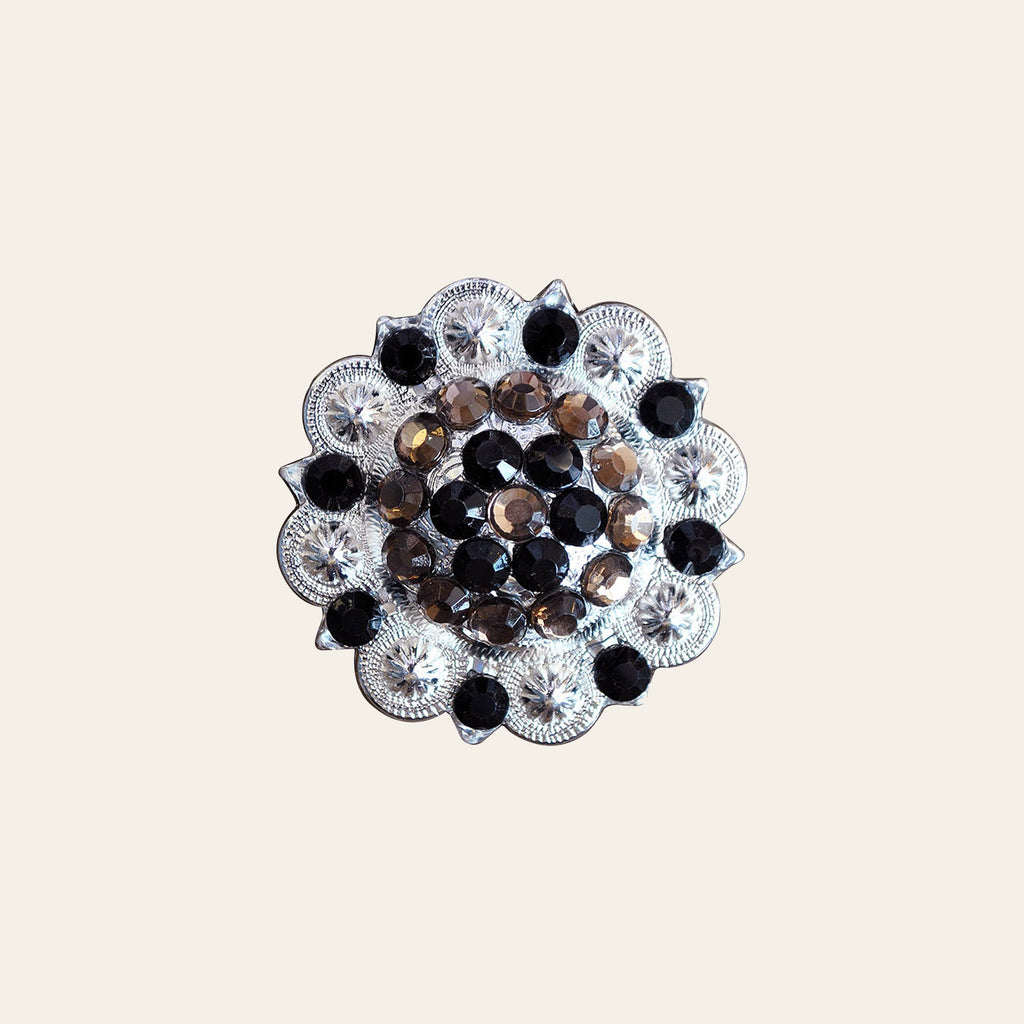 Western Screw Back Concho Black & Brown Crystal Berry Saddle
