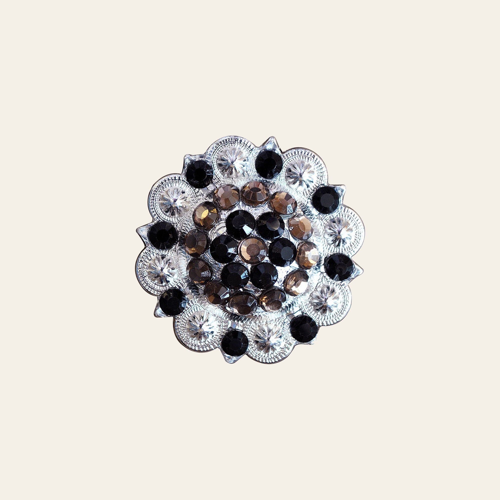 Western Screw Back Concho Black & Brown Crystal Berry Saddle