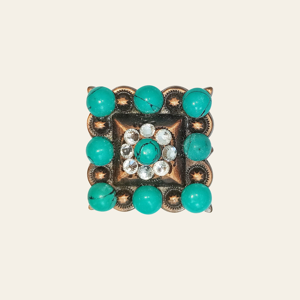 HILASON PC Western Screw Back Square Berry Concho Copper Cowgir Green White and Blaack Crystals Color | Slotted Conchos