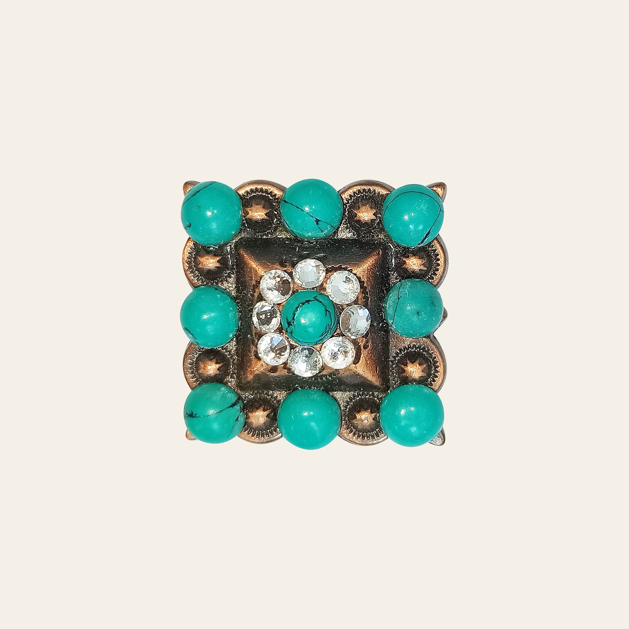 HILASON PC Western Screw Back Square Berry Concho Copper Cowgir Green White and Blaack Crystals Color | Slotted Conchos