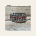 Western Silver Leaf and Bead Fashion Bracelets  -  Red