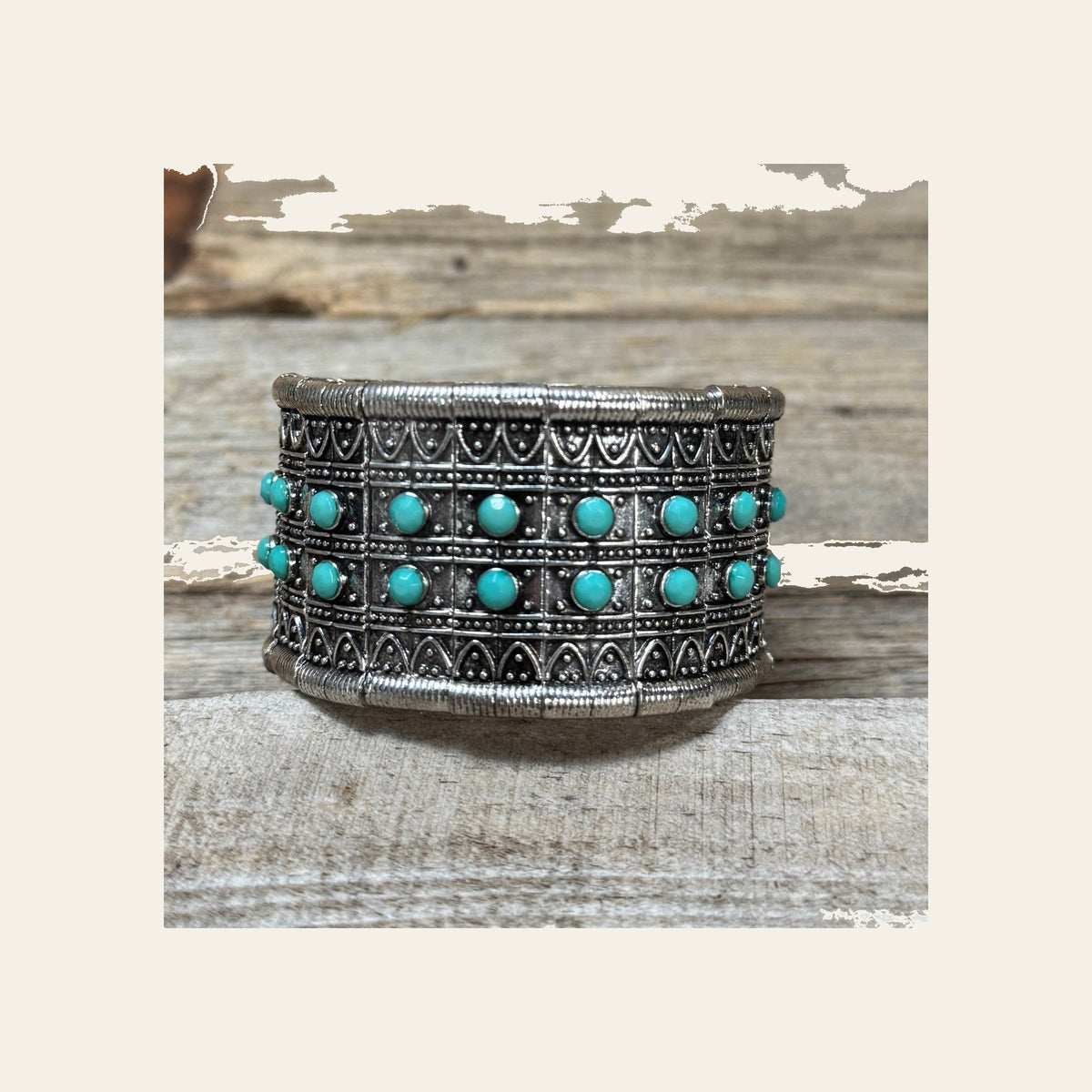 Western Silver Wide Fashion Bracelets  -  Turquoise