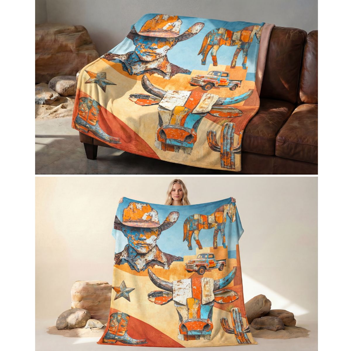 Baha Ranch Western Ways Rustic Throw Blanket 60x80 Ultra-Soft Micro Fleece Made in America by Baha Ranch Western Wear -...