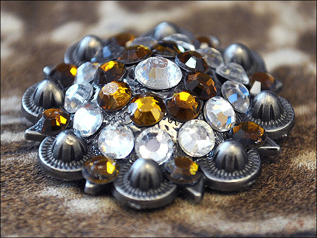 Hilason Western Silver Berry Rhinestone Concho — Yellow, 1.5"