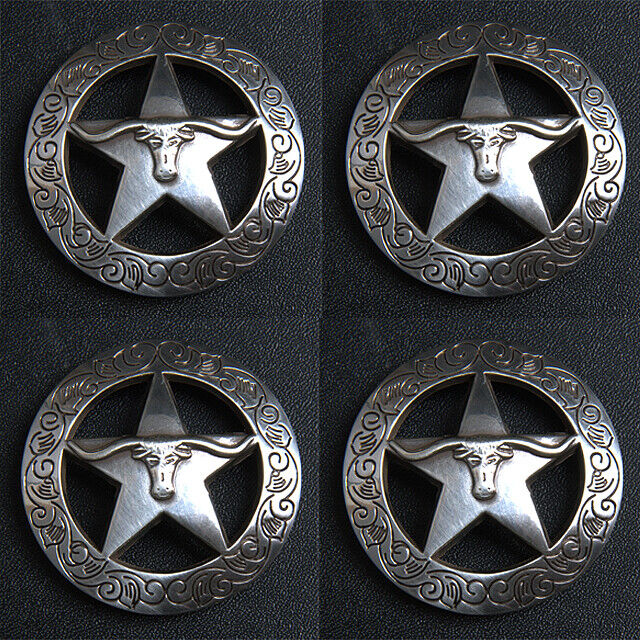Western Screw Back Concho 1.5 In Silver Longhorn Star Saddle Cowgirl